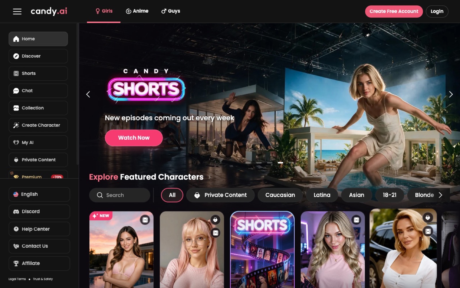 Offizielle candy.ai-Homepage, 1. September 2026
